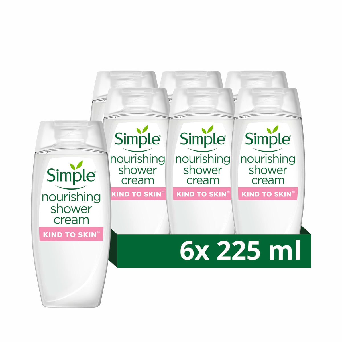 Simple Nourishing Shower Cream dermatologically tested for gentle skin care 6x 225 ml