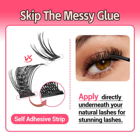 Self Adhesive Individual Lashes 60 Pcs No Glue Cluster Lashes Self Adhesive DIY Eyelashes Extension Natural Lashes Extension D Curl Lash Clusters No Glue Needed(10-16MM)