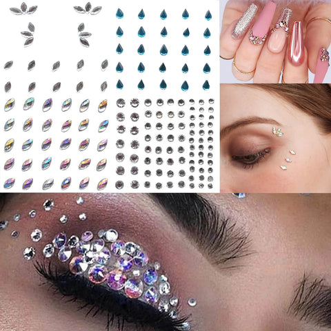 GLARYYEARS Face Gems, 10-Pack Face Jewels Temporary Tattoo Stickers, Face Jewelry Rhinestones Diamonds Crystals, Rave Accessories for Festival Holiday Costumes & Makeup