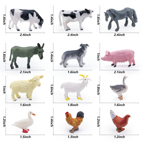 SIENON 12Pcs Realistic Mini Farm Animal Figurines - Plastic Barn Playset, Cake Toppers, Educational Toys for Kids Toddlers