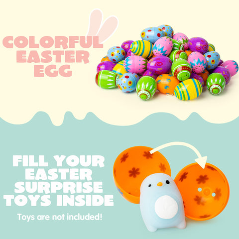 JOYIN 200 Easter Printed Plastic Eggs Basket Stuffer for Easter Egg Hunt Event, Party Favor Goodie Bags, Scene and Decoration, School Parties Prizes and Classroom Rewards