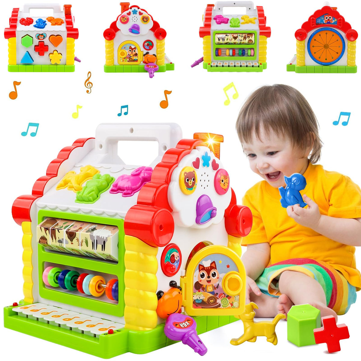 Toys for 1 Year Old Girls Gift Toddlers Toys Age 1-2 with Lights/Music/Blocks/ 6 in 1 Multi-Functional Activity House Early Development Educational Boy Baby Toys 12-18 Months Christmas Birthday