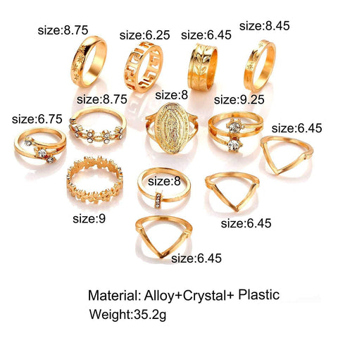 Yheakne Boho Rings Set Gold Snake Knuckle Rings Set Punk Midi Joint Rings Rhinestone Finger Rings Fashion Rings Accessories for Women and Teen Girls (Pattern 2)