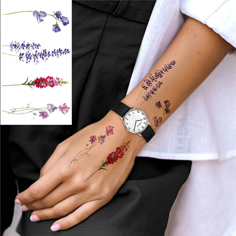 COKTAK 12Pieces/Lot 3D Watercolor Lavender Flower Temporary Tattoos For Women Body Art Arm Fake Flora Adults TattooSticker Waterproof Girls Tatoos