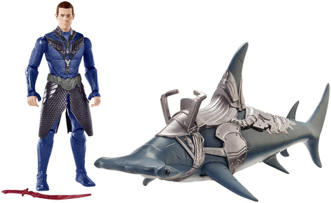 Mattel GmbH FYR96 DC Aquaman Figurine, Vulko with Hammerhead Shark and Armor, 15 cm