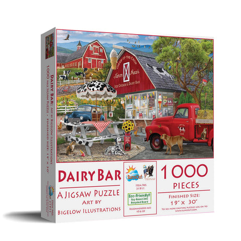 SUNSOUT INC - Dairy Bar - 1000 pc Jigsaw Puzzle by Artist: Bigelow Illustrations - Finished Size 19" x 30" - MPN# 31911