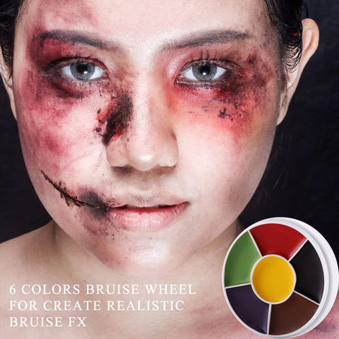 Wismee 6 Color Bruise Wheel for Special Effects,Hunting Camo Face Body Paint Kit, Zombie Theatrical Halloween SFX Paint Bruise Makeup with 10pcs Sponges