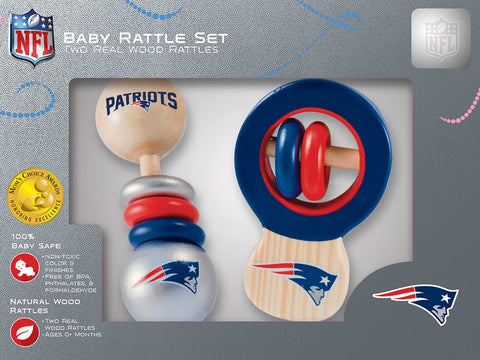 BabyFanatic Wood Rattle 2 Pack - NFL New England Patriots - Officially Licensed Baby Toy Set