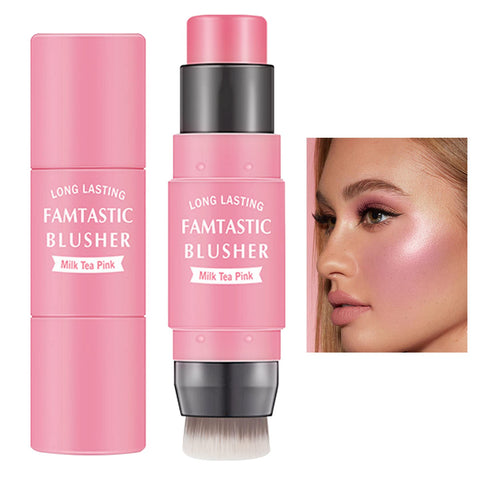 Waterproof Multi Cream Blush Stick with brush,Lightweight,Long-lasting,Easy To Use,2 in 1 Multi Stick Blush for Cheeks & Lip Tint & Eyeshadow Makeup,Suitable for All Skin (#01 Milk Tea Pink)