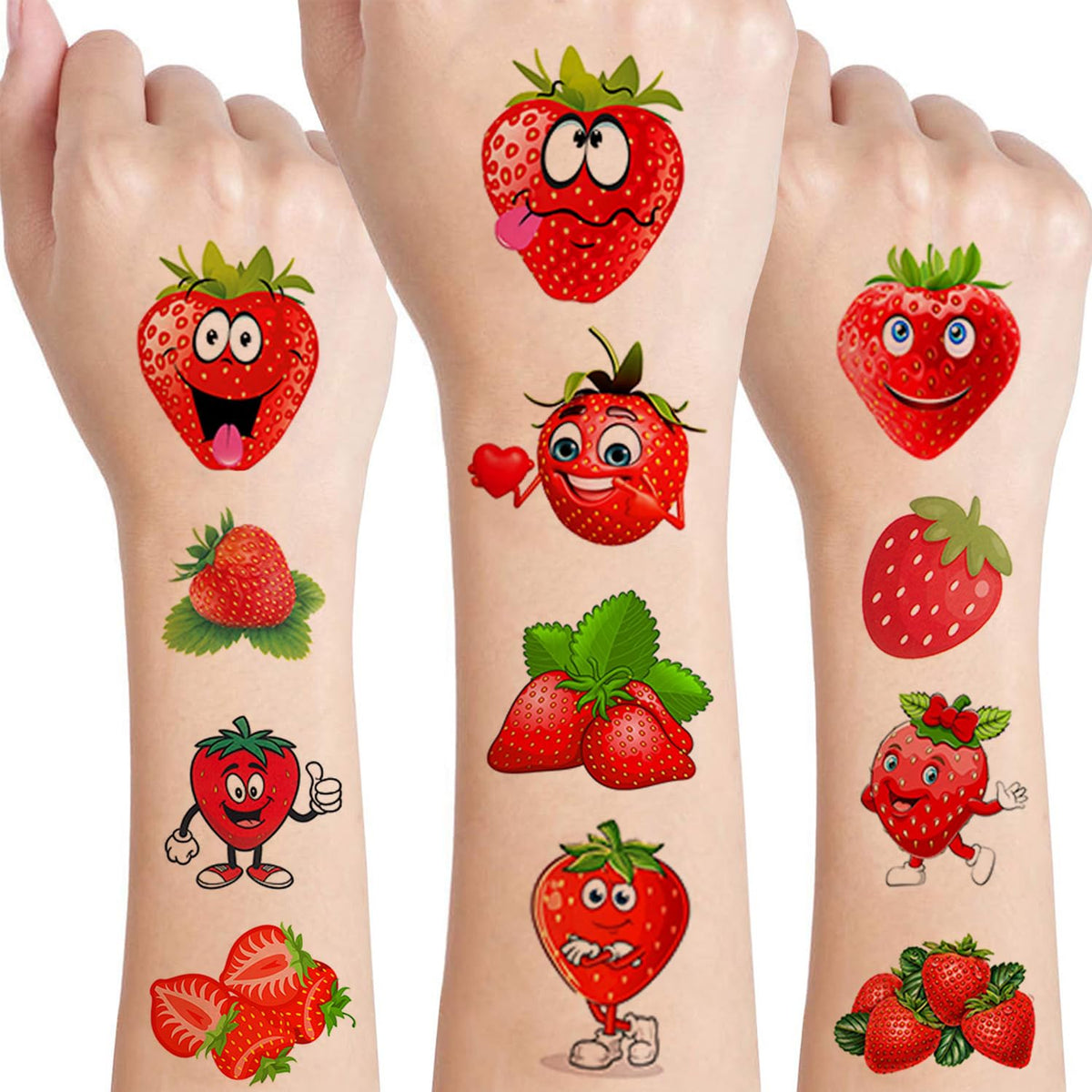 12 Sheets Strawberry Temporary Tattoos for Kids, Berry First Birthday Party Supplies Decorations Cute Fake Tattoos Strawberry Party Favors for Boys Girls Strawberry Theme Gifts Goodie Bags Stuffers