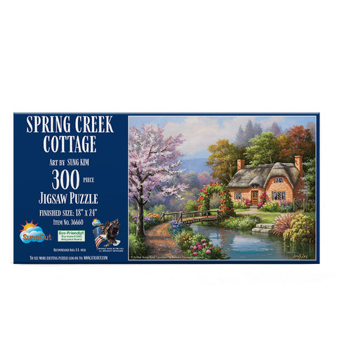 SUNSOUT INC - Spring Creek Cottage - 300 pc Jigsaw Puzzle by Artist: Sung Kim - Finished Size 18" x 24" - MPN# 36660