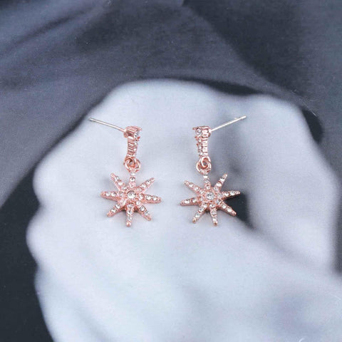 Yheakne Boho Crystal Sunburst Earrings Rose Gold Star Drop Stud Earrings Cz Paved Starbust Earrings Celestial Earrings Jewelry for Women and Girls