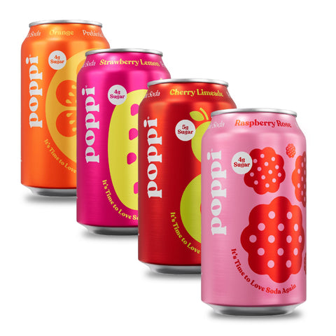 POPPI Sparkling Prebiotic Soda, Beverages w/Apple Cider Vinegar, Seltzer Water & Fruit Juice, Short List Variety Pack, 12oz (12 Pack) (Packaging May Vary)