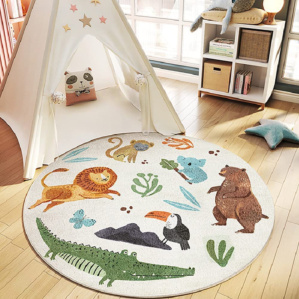 Poowe Forest Kids Play Mat Baby Nursery Rug Round Educational Alphabet Soft Area Rug Non Slip for Children Toddlers Bedroom (Round 31.5", Lovely Forest)