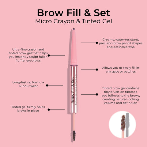 MCoBeauty Brow Fill & Set, Medium/Dark, Double-Ended Brow Pencil & Tinted Gel, Natural Looking Volume, Vegan, Cruelty Free Cosmetics