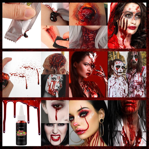 Halloween Fake Blood Makeup kit, Fake Blood Spray 1.76oz, Dripping Blood 1.76oz, 3 Fake Coagulated Blood 0.17oz, Realistic Washable Special Effects SFX Makeup Set for Clothes,Face Body,Vampire,Zombie