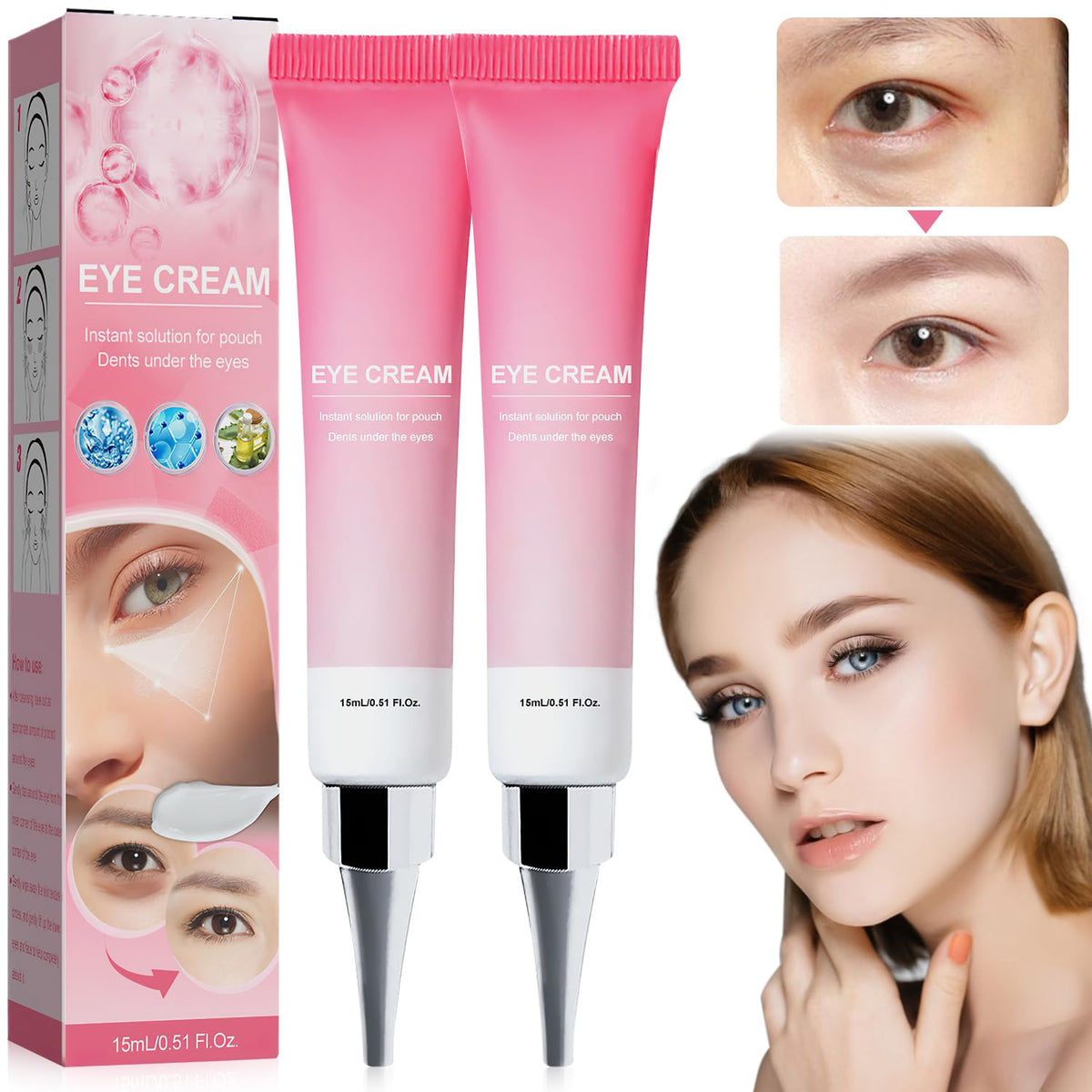 YOUSHEME Instant Under Eye Cream, Ream For Eye Bags, Moisturizing Eye Cream, Anti-Wrinkle Eye, Brightening Eyes Tightener Cream, Helps To Instantly Reduce The Puffy Eye Look?2pcs?