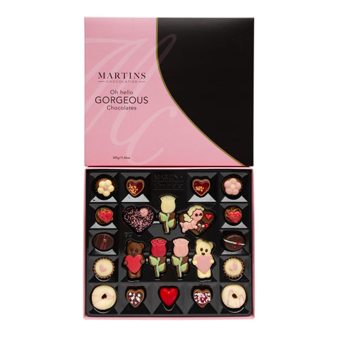 Martin's Chocolatier Oh So Gorgeous Chocolates | Handmade Luxury Chocolate Truffles Gift Box | Valentines Gift for Him or Her | Variety of Dark, Milk, White, Caramel, Ganache Pralines (325g)