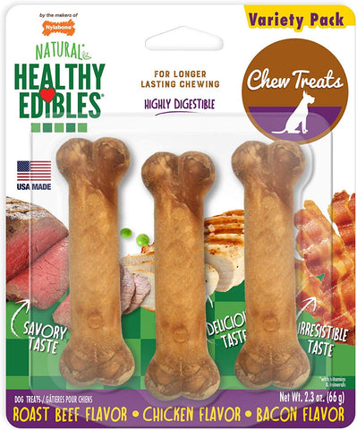 Nylabone Healthy Edibles Variety Pack Petite 3 Flavored Bones 15lb Dog - 2 Pack