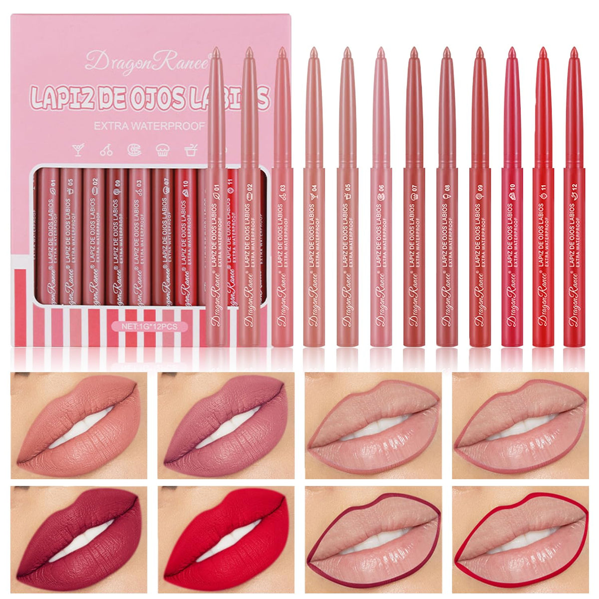 12 Colors Matte Lip Liner/Lipstick Set,One Step Lips Makeup Kit,Velvet Nude Collection Waterproof Long Wear Lip Gloss, Lip Liner for Women To Create The Perfect Matte Lip Look!