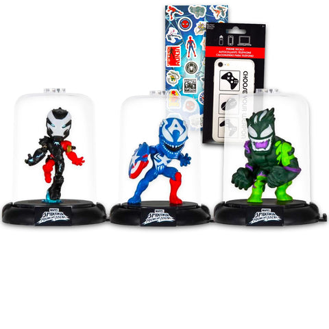 Marvel Spiderman Maximum Venom Action Figure Blind Bag Set - Bundle of 3 Venomized Superhero Domez Figurines, Stickers and More | Mini Goodie Bag Fillers