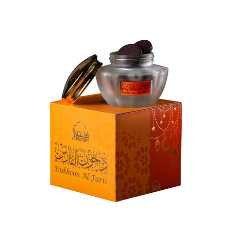 Dukhoon Al Faris Oud Bakhoor ??? ???? ???? by Dukhni | Authentic Arabic Bakhoor Incense | 40 gm jar | Handmade, Luxurious | Sweet Floral Woody Blend | Perfect for Prayer, Ramadan & Eid Gift Hampers