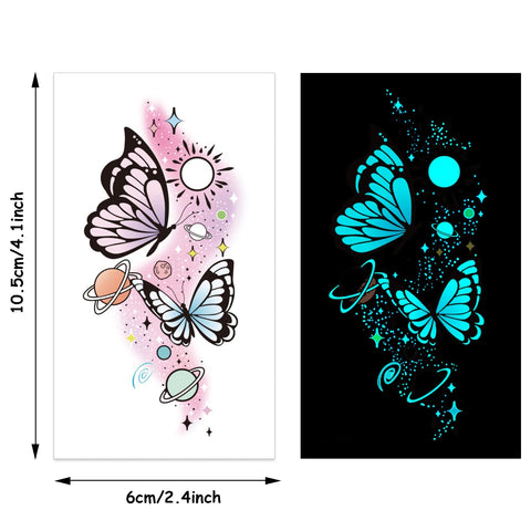 Glow In The Dark Butterfly Tattoos for Kids Girls, Konsait 12 Sheets Safe and Easy to Use Neon Butterfly Temporary Tattoos, Temporary Butterfly Glow Tattoos Glow Party Makeup Supplies Party Favors