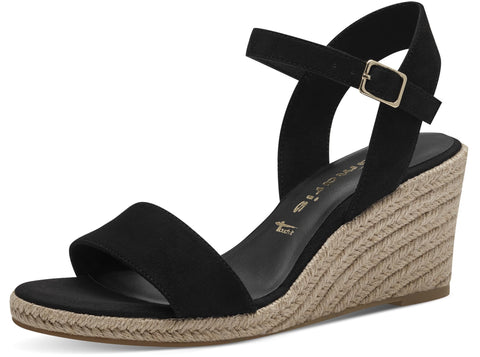 Tamaris Women's Ankle-Strap Wedge Sandal, Black, 8