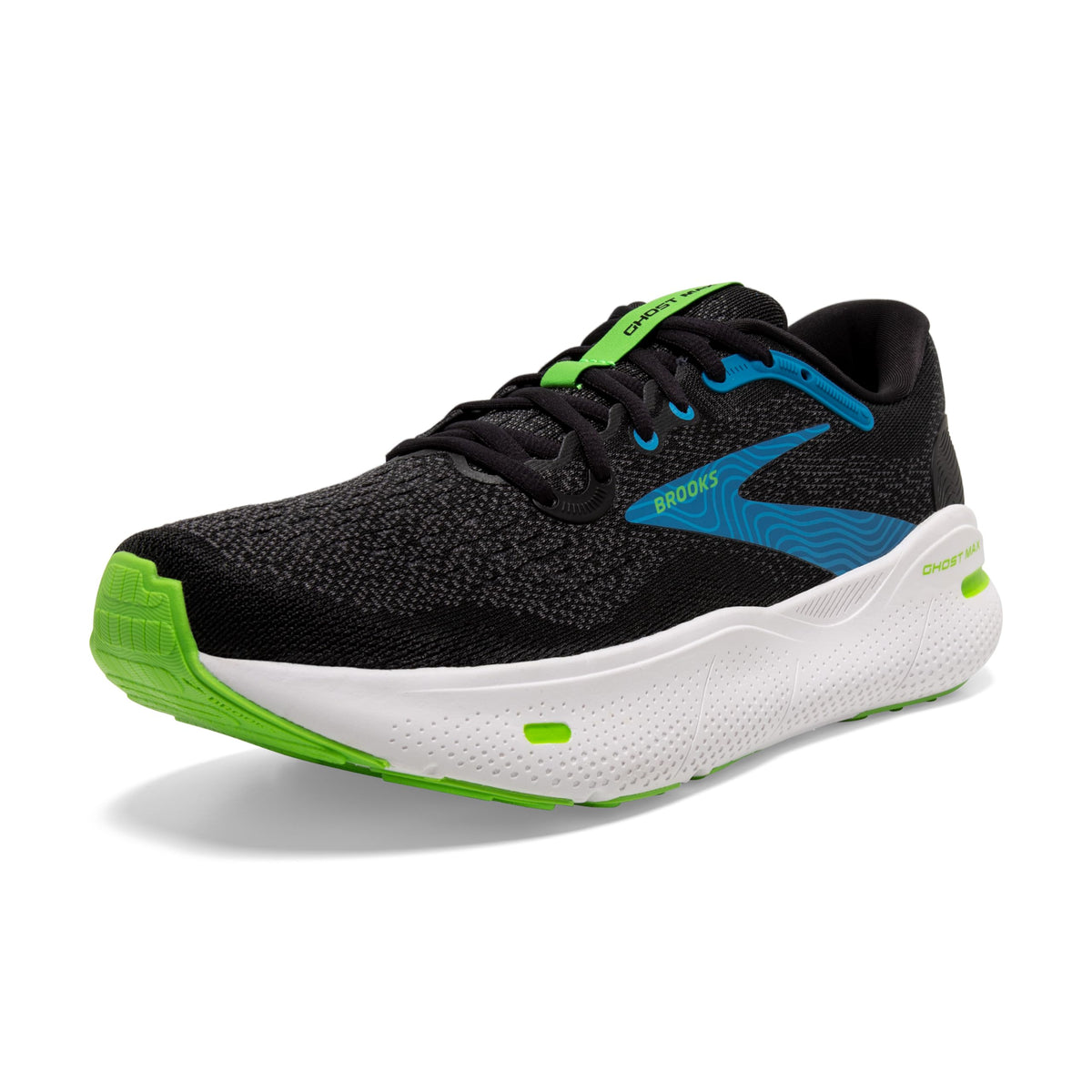 Brooks Menâ€™s Ghost Max Cushion Neutral Running & Walking Shoe - Black/Atomic Blue/Jasmine - 9.5 Medium