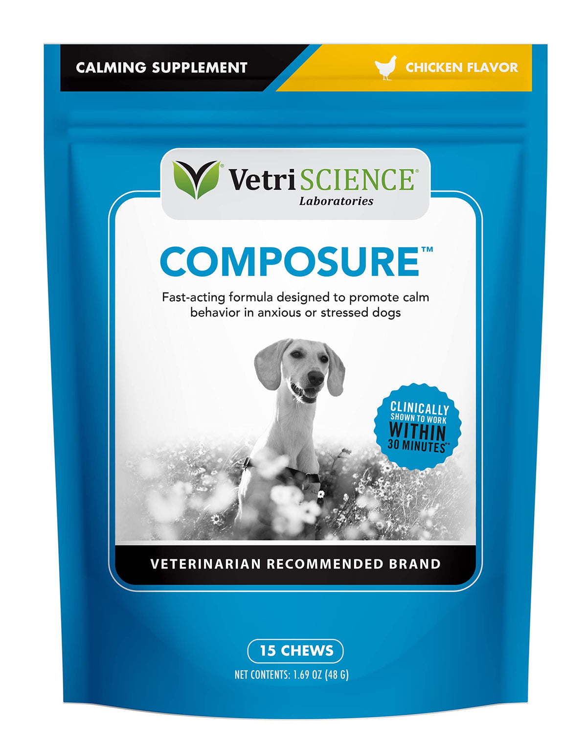 VETRISCIENCE Composure Clinically Proven Calming Chews, Chicken, Six 15-Chew Packs