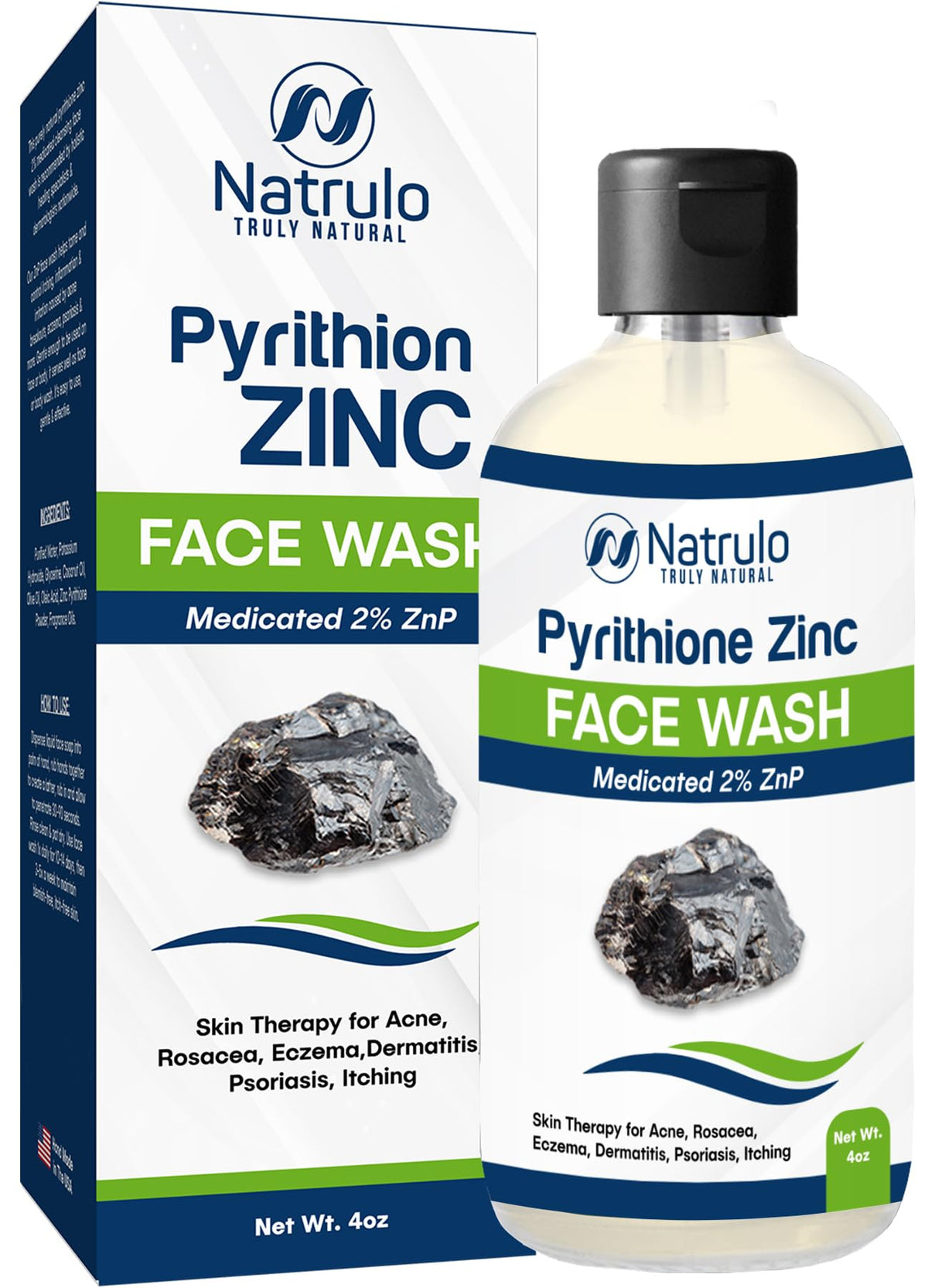 Pyrithione Zinc Face Wash | 2% ZnP Zinc Soap Skin Therapy Body Cleanser for Acne, Rosacea, Eczema, Dermatitis, Psoriasis, Itching | Cleansing, Calming Facial Wash | Zinc Face & Body Wash Made in USA