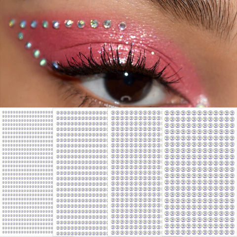 White Face Rhinestones Stickers Hair Jewels Body Glitter Tooth Gems Eye Gems Face Nail Rhinestones for Acrylic Nails Bling Festival Accessories 1799 Pcs 4 Sheets Rhinestone Stickers 3/4/5/6 mm