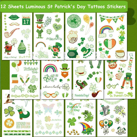 CHARLENT Glow in The Dark St Patrick's Day Temporary Tattoos for Kids - 100 Styles Luminous St. Patrick's Day Tattoos for Boys Girls Party Favors Goodie Bag Fillers