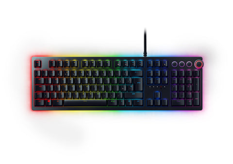 Razer Huntsman Elite (Purple Switch) - Gaming Keyboard with Opto-Mechanical Key (Multi-function Numeric Button, Integrated Hybrid Memory, RGB Chroma, Ergonomic Wrist Rest) - UK Layout | Black