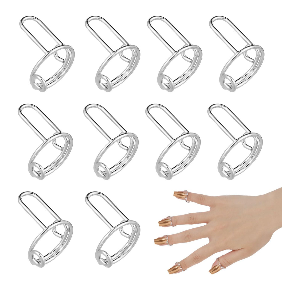 10pcs Wudu Nail Rings, Adjustable Fingernail Rings Reusable Detachable Metal Finger Nail Rings for Women Nails Jewelry Fingertip Gift Decorations for Wearing Manicure Nails(Silver)