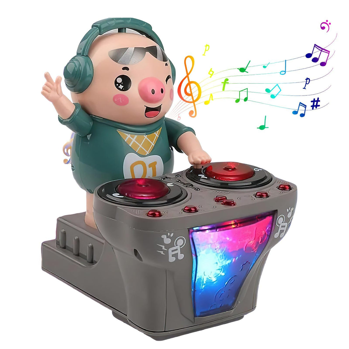 Dj Swinging Piggy Toy, Light Up Toys with Music, 5 Songs Available On Loop, Interactive Early Learning Toys, Birthday Gift for 1 2 3 4 Year Boys & Girls