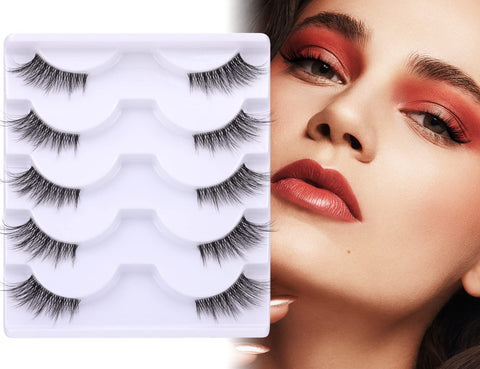 Half Lashes Lashes Natural Look Wispy 3/4 False Eyelashes Fluffy Clear Band False Cat Eye Lashes that Look Like Extensions Soft Handmade Reusable Lashes Pack