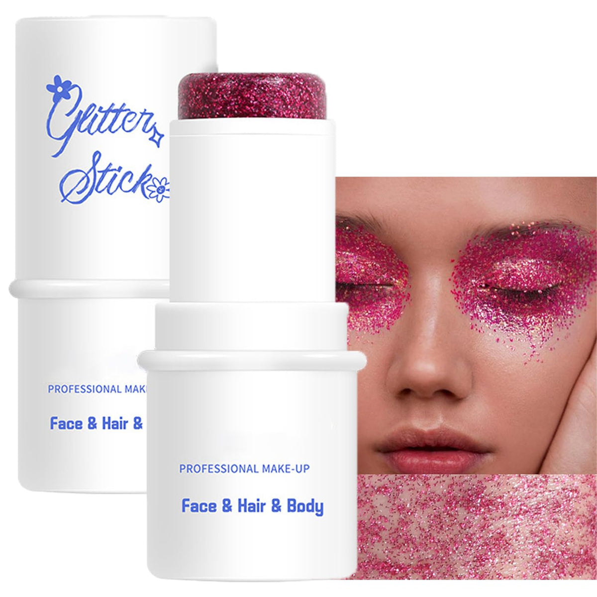 Mysense Hot Pink Body Glitter Stick, Face and Hair Glitter Gel for Kids and Women, Singer Concert Outfits Festival Rave Accessories Glitter Makeup, Waterproof Sparkling Mermaid Glitter Face Paint