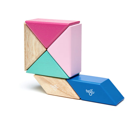 6 Piece Tegu Pocket Pouch Prism Magnetic Wooden Block Set, Blossom