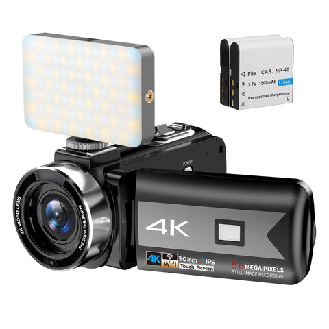 4K Video Camera Camcorder, 56MP Vlogging Camera with WiFi, 270ÃƒÆ’Ã†â€™ÃƒÂ¢Ã¢â€šÂ¬Ã…Â¡ÃƒÆ’Ã¢â‚¬Å¡Ãƒâ€šÃ‚Â° Rotation Touchscreen Camera with IR Night Vision 16X Digital Zoom Youtube Camera with Tri-color Fill light, Remote Control,2 Batteries