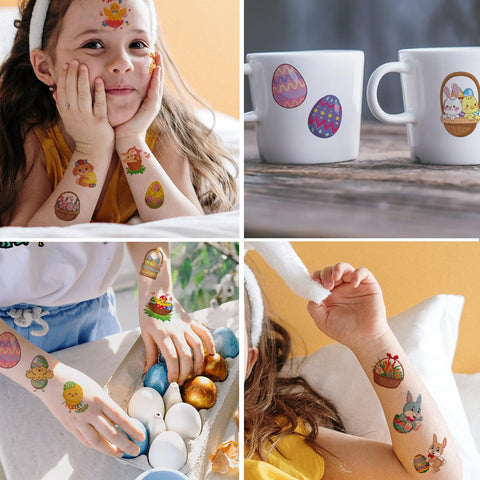 CHARLENT Easter Temporary Tattoos for Kids Party Supplies - 74 Individually Sheets Easter Egg Bunny Tattoos for Boys Girls Party Favors Goodie Bag Fillers