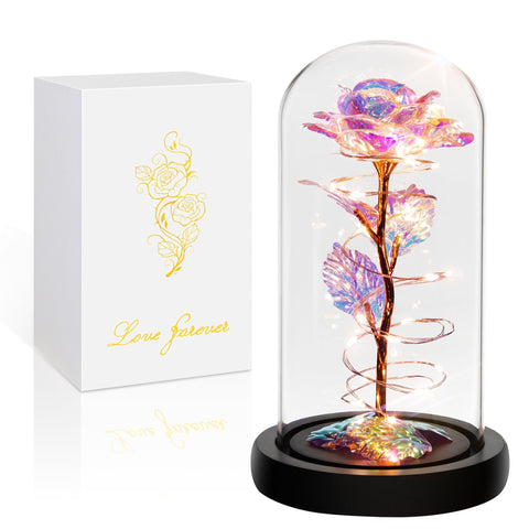 Valentines Day Gifts for Her,Birthday Gifts for Women,Valentines Rose Flower Gifts,Valentines Gifts for Mum Wife Girlfriend Grandma,Colorful Rainbow Light Up Rose in A Glass Dome Mothers Day Rose Gift