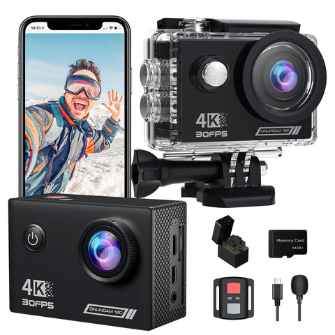 Yolansin 4K30FPS Action Camera with 64GB SD Card, Pre-recording 20MP Underwater Camera, 131FT Waterproof Cameras,2.4G Remote Control 170ÃƒÆ’Ã†â€™ÃƒÂ¢Ã¢â€šÂ¬Ã…Â¡ÃƒÆ’Ã¢â‚¬Å¡Ãƒâ€šÃ‚Â°Sports Camera, 2 Batteries Helmet Accessories Kit