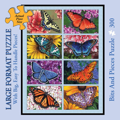 Bits and Pieces - 300 Large Piece Jigsaw Puzzle for Adults - Butterflies and Blooms, Butterflies, Quilt - by Artist Marilyn Barkhouse - 300 pc Jigsaw