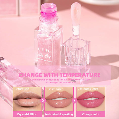 Sulily Magic Color Changing Moisturizing Lip Glow Oil,Plumping Glimmer Big Brush Color Changing Lip Oil,Long Lasting Nourishing Lip Glow Oil Non-sticky Fresh Texture Lip Gloss Lip Balm