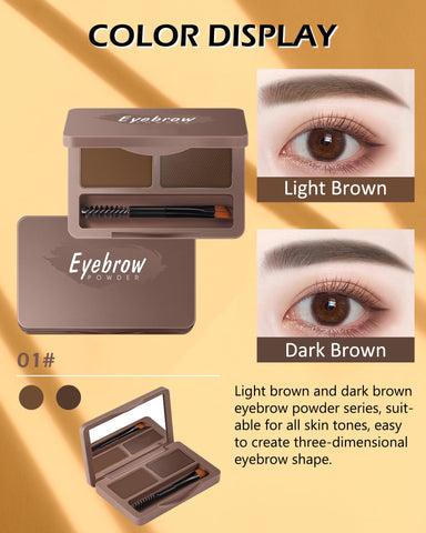 Eyebrow Powder Kit-2 Colors Soft Eye Brow Tinted Powder Palette, Waterproof & Long Lasting Dark/Light Brown Brow Filler, Professional Eyebrow Contour Makeup for Women with Mirror Brow Brush & Razor-1#