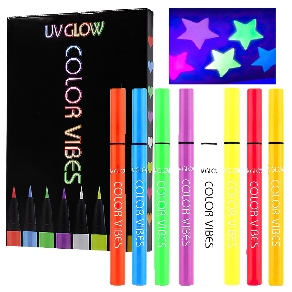 MIELIKKI 8 Colors UV Glow Neon Liquid Eyeliner Set, Matte Colored Eyeliners Pen, Fluorescence Rainbow Eye Liner, Waterproof, Smudgeproof, Face Body Paint Makeup