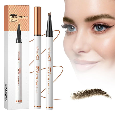 2Pcs 3D Microblading Eyebrow Tattoo Pencil 4 Fork Tip, 2024 New Liquid Eyebrow Pen, Natural Makeup Fine Stroke Magic Eyebrow Pencil, Long Lasting Fine Sketch Microblading Pen (Dark Brown)