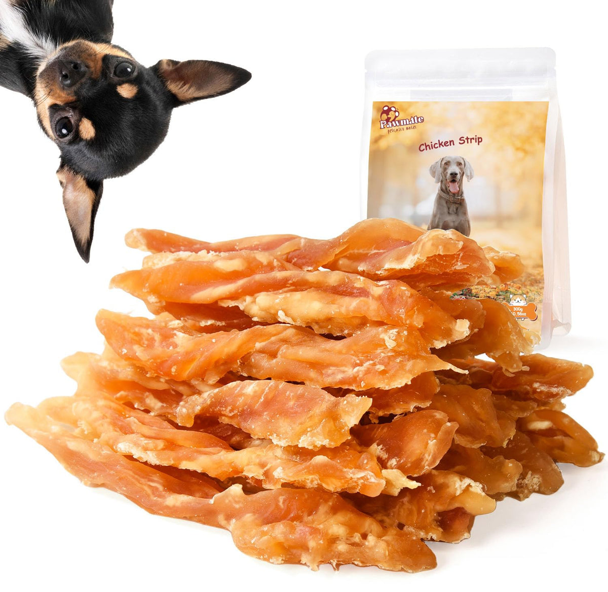 Pawmate Chicken Jerky Twist Strips for Dogs, Natural Healthy Low Fat Real Chicken Cuts Training Dog Treats with Taurine 10.58oz