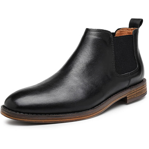 QAXZESA Men's Leather Chelsea Boots Casual Formal Dress Slip On Ankle Boots Cowboy Boots Motorcycle Biker Shoes,Black-42